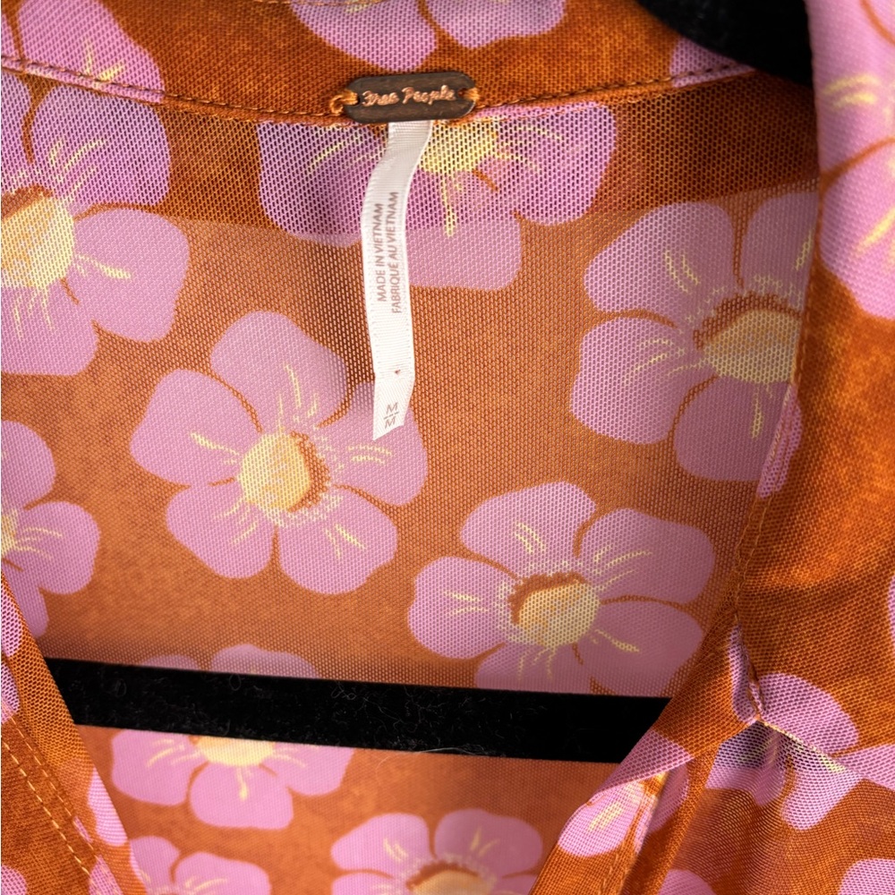 Free People Floral Ruched Blouse in Pink and Orange - Picture 2 of 8
